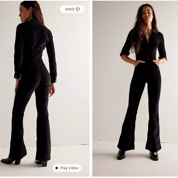 new FREE PEOPLE We The Free Cordovan Jayde Cord Flare Jumpsuit black